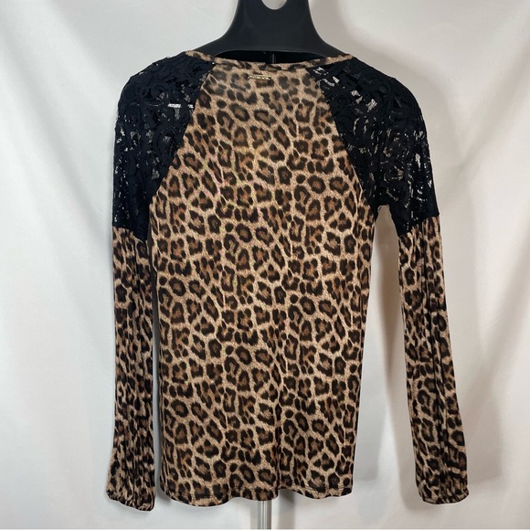 𝅺Michael Kors Leopard Animal Print Top Lace Shoulders Women Size XS - Picture 2 of 16